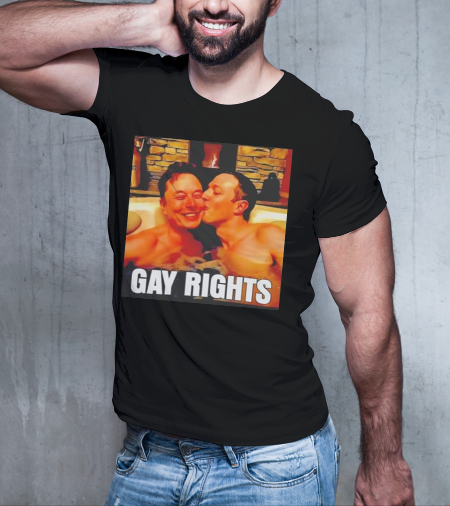 GAY RIGHTS Elon Musk Mark Zuckerberg Kissing Hot Tub Fireplace T-Shirt