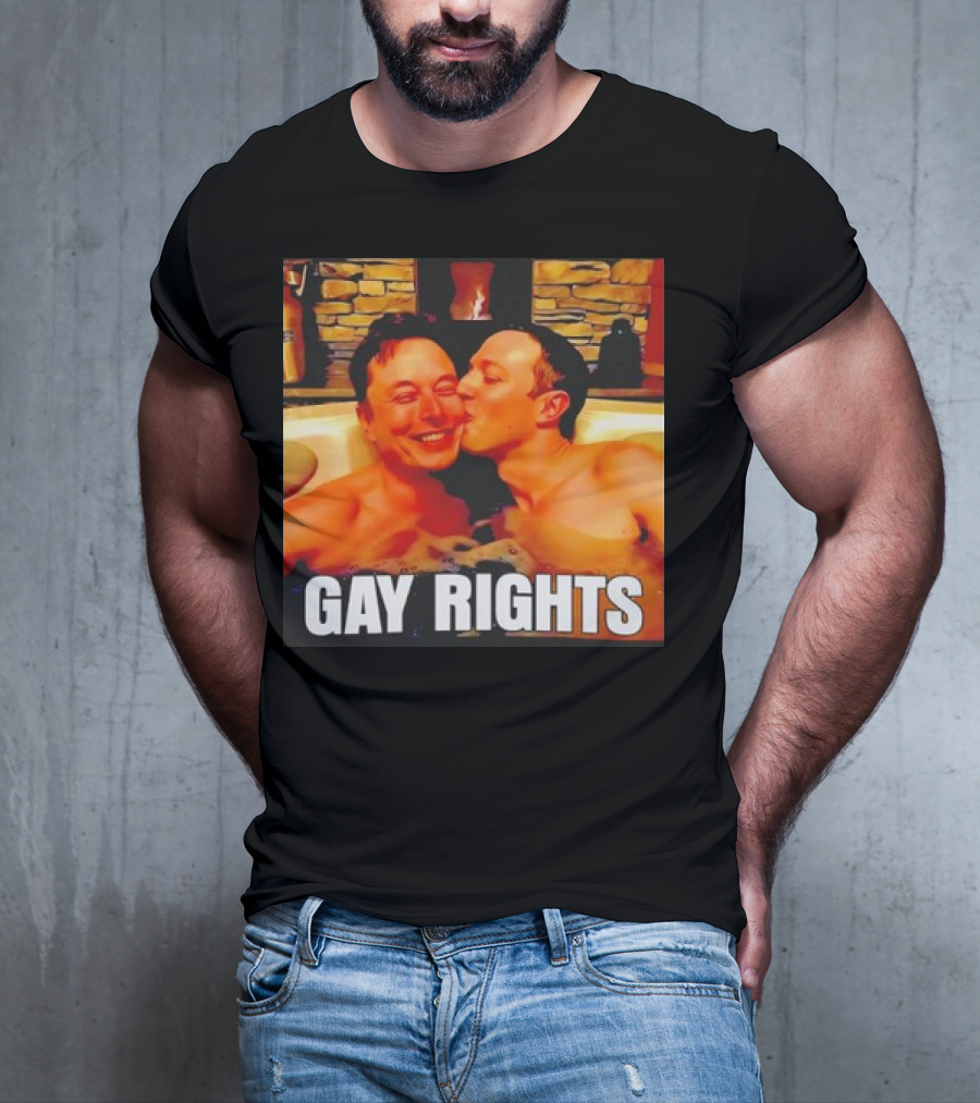 GAY RIGHTS Elon Musk Mark Zuckerberg Kissing Hot Tub Fireplace T-Shirt