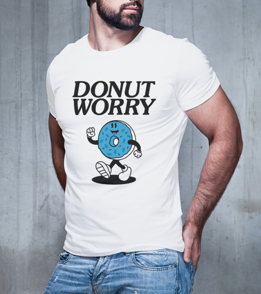 DONUT WORRY Smiley Face Walking Doughnut Character T-Shirt