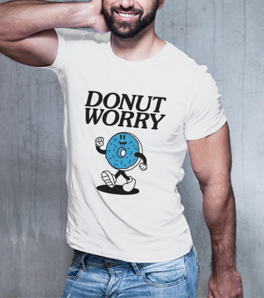DONUT WORRY Smiley Face Walking Doughnut Character T-Shirt