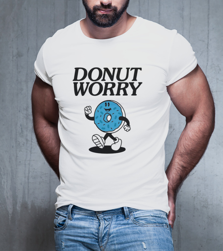 DONUT WORRY Smiley Face Walking Doughnut Character T-Shirt