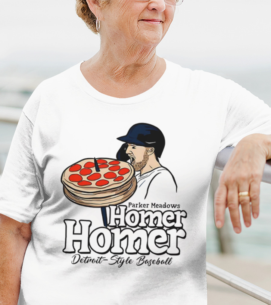 Parker Meadows Homer Homer Detroit-Style Baseball Pizza T-Shirt