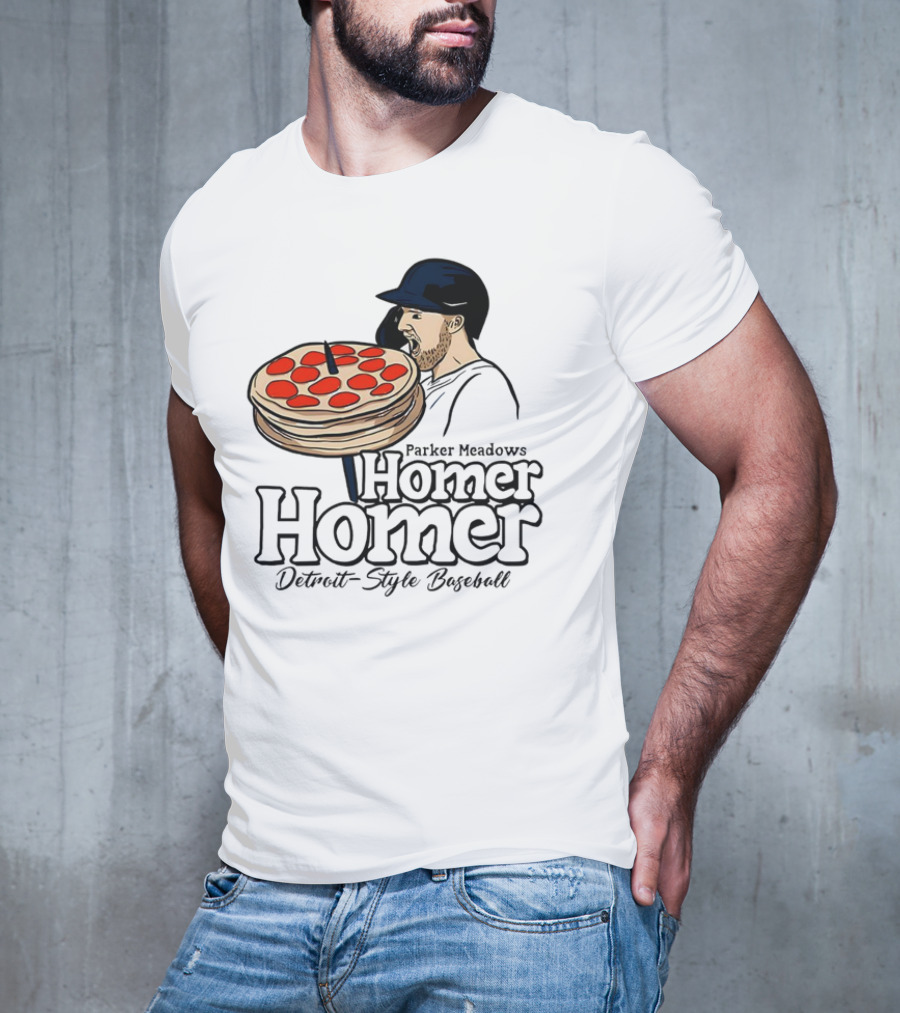 Parker Meadows Homer Homer Detroit-Style Baseball Pizza T-Shirt