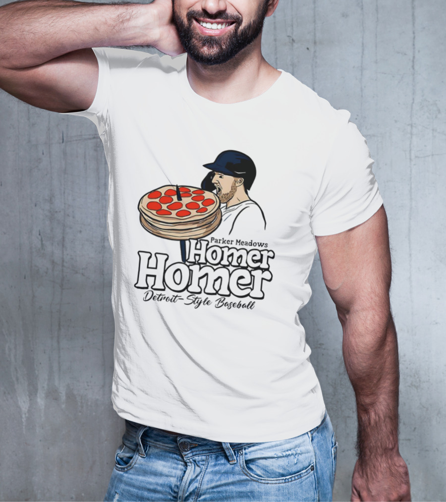 Parker Meadows Homer Homer Detroit-Style Baseball Pizza T-Shirt