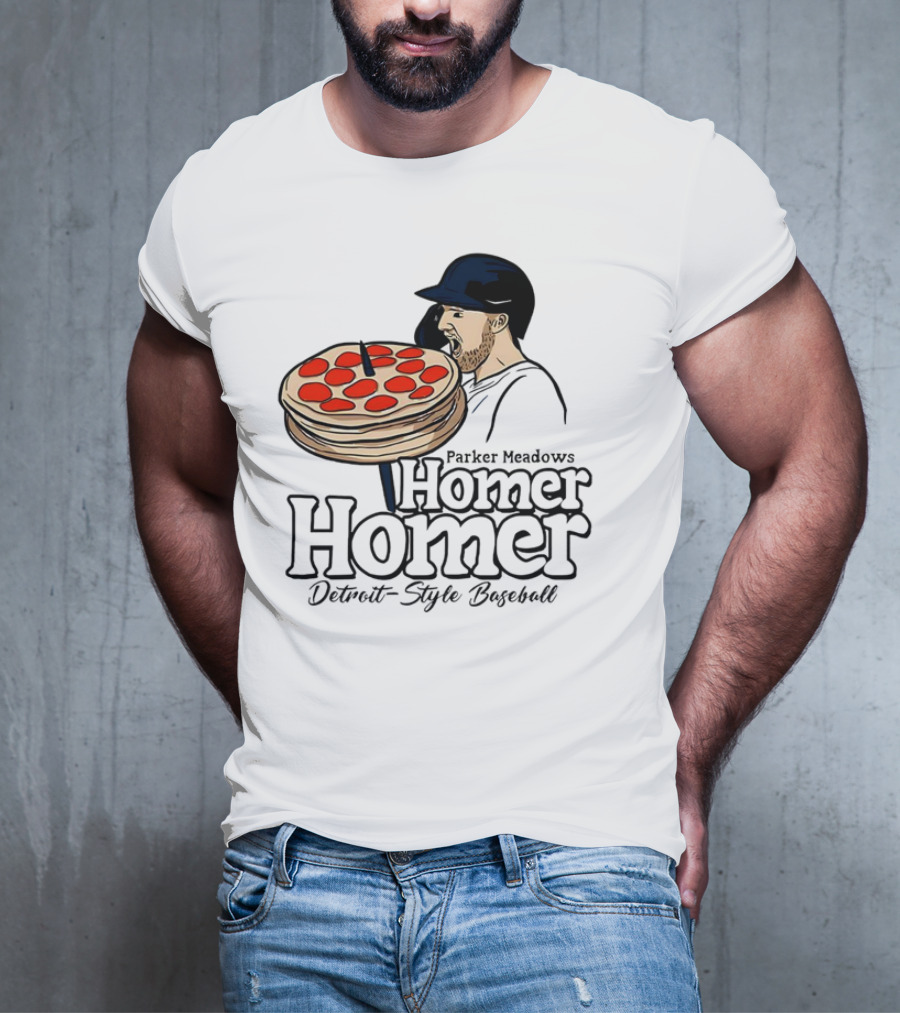 Parker Meadows Homer Homer Detroit-Style Baseball Pizza T-Shirt