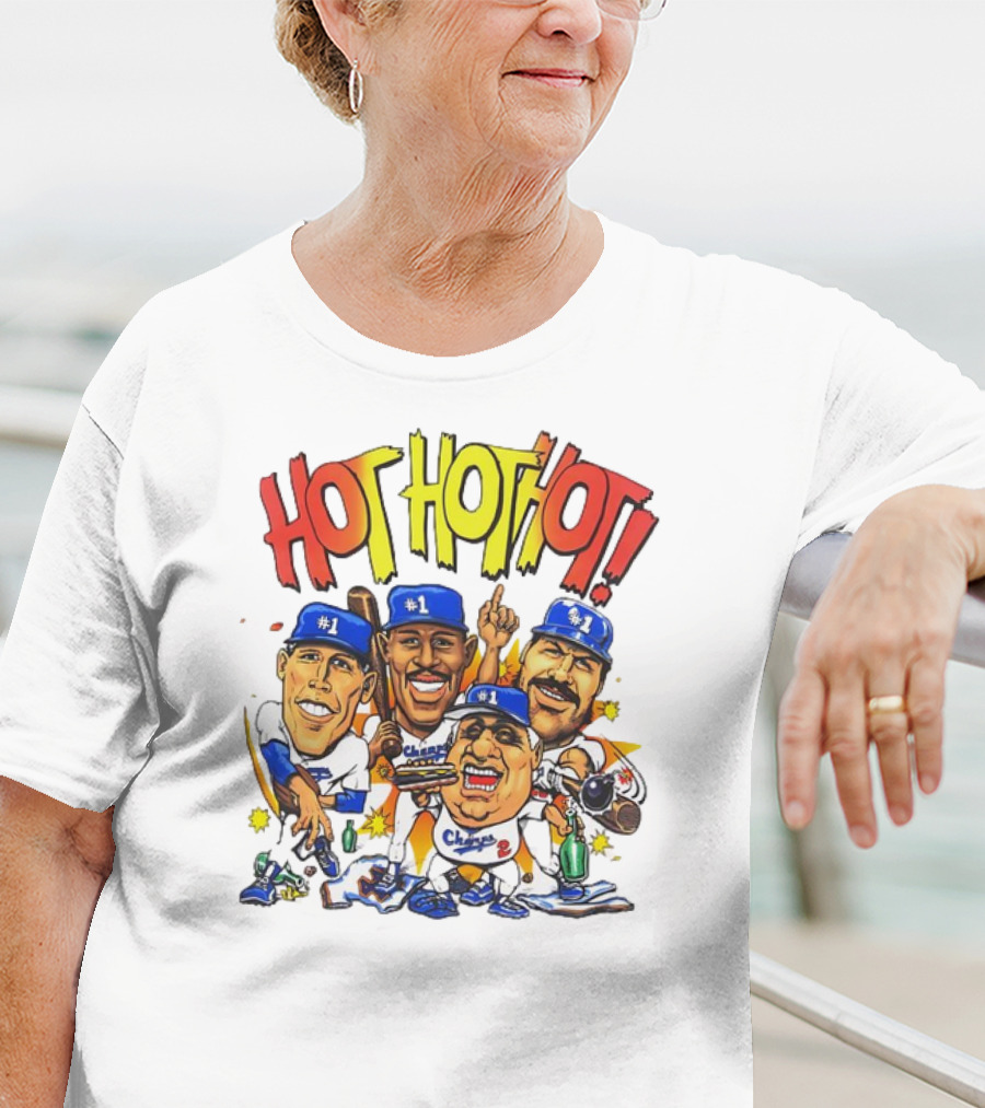 Los Angeles Dodgers Hot Hot Hot Caricature #1 Champs T-Shirt