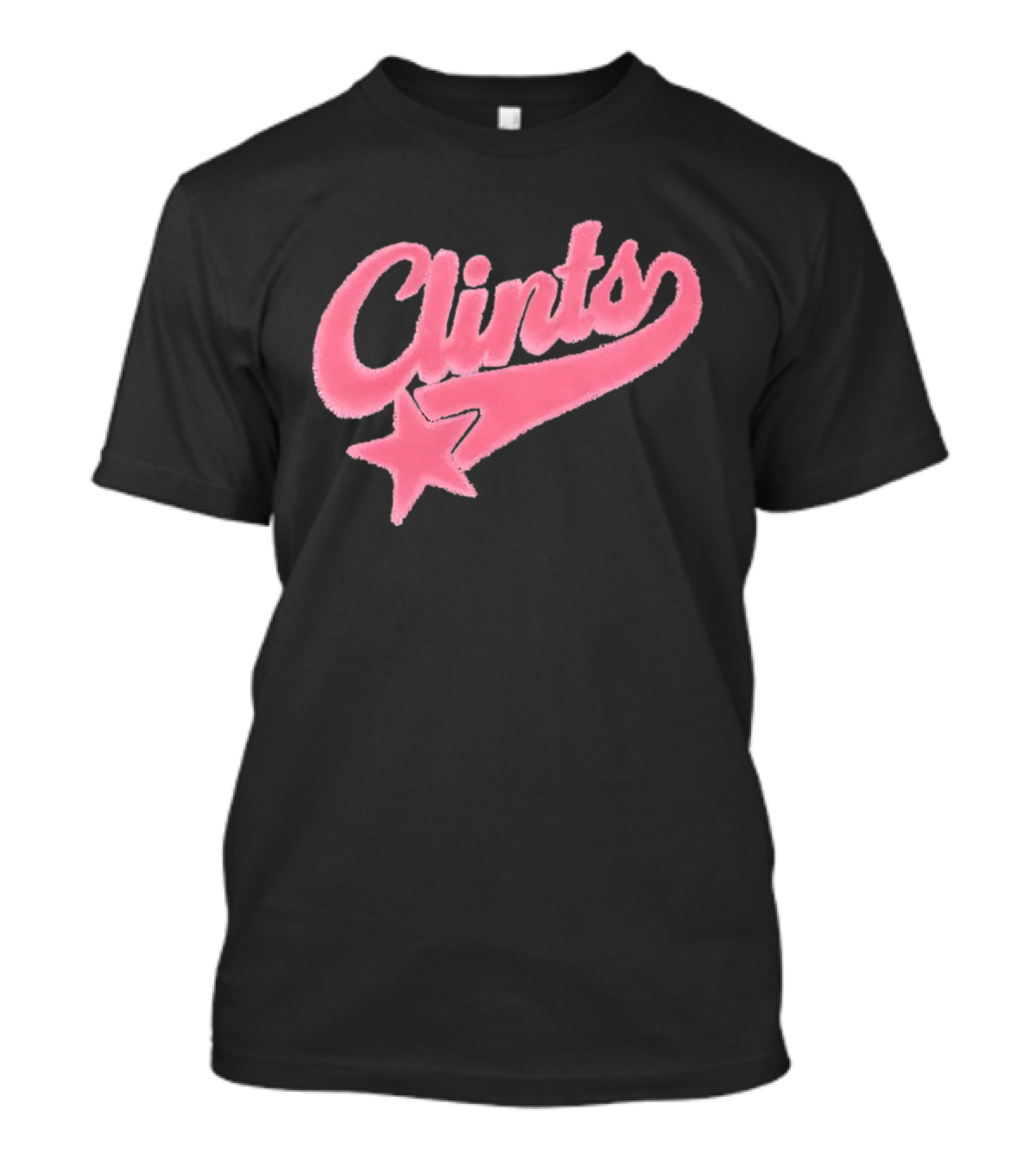 Clints Pink Fuzzy Star Script T-Shirt