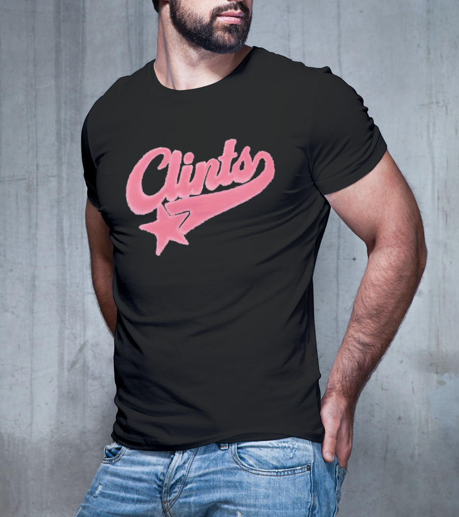 Clints Pink Fuzzy Star Script T-Shirt