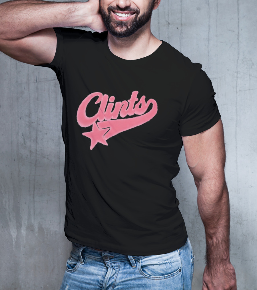 Clints Pink Fuzzy Star Script T-Shirt