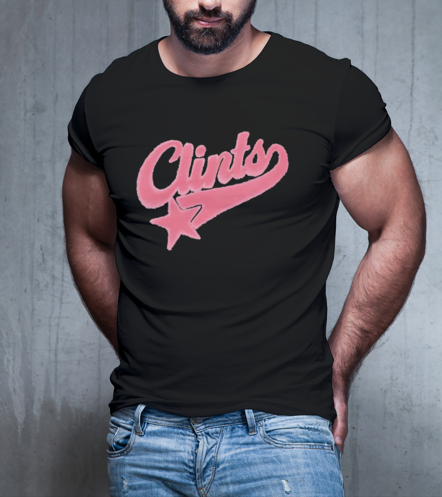 Clints Pink Fuzzy Star Script T-Shirt