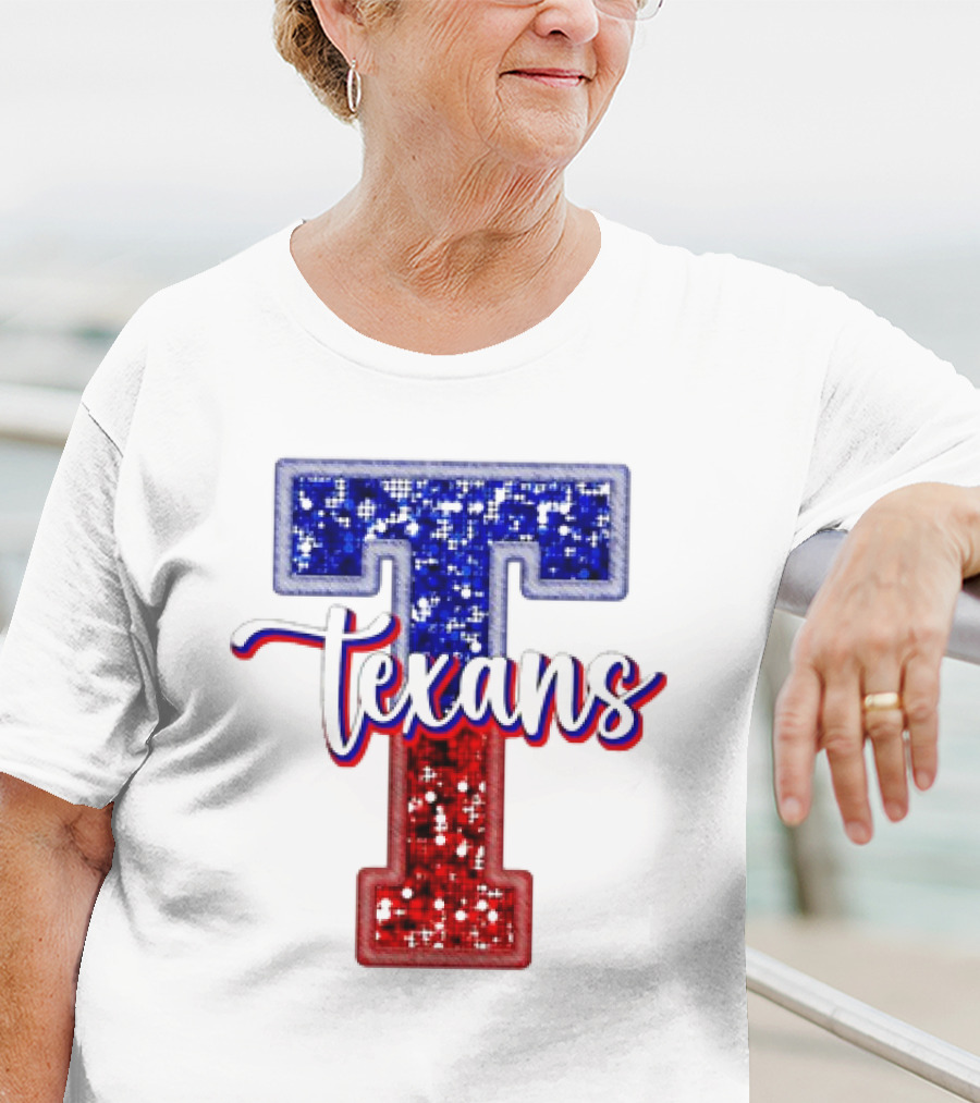 Texans Glitter Football T Red Blue T-Shirt