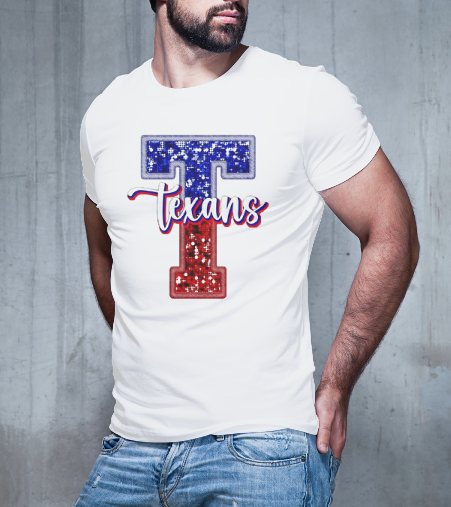 Texans Glitter Football T Red Blue T-Shirt