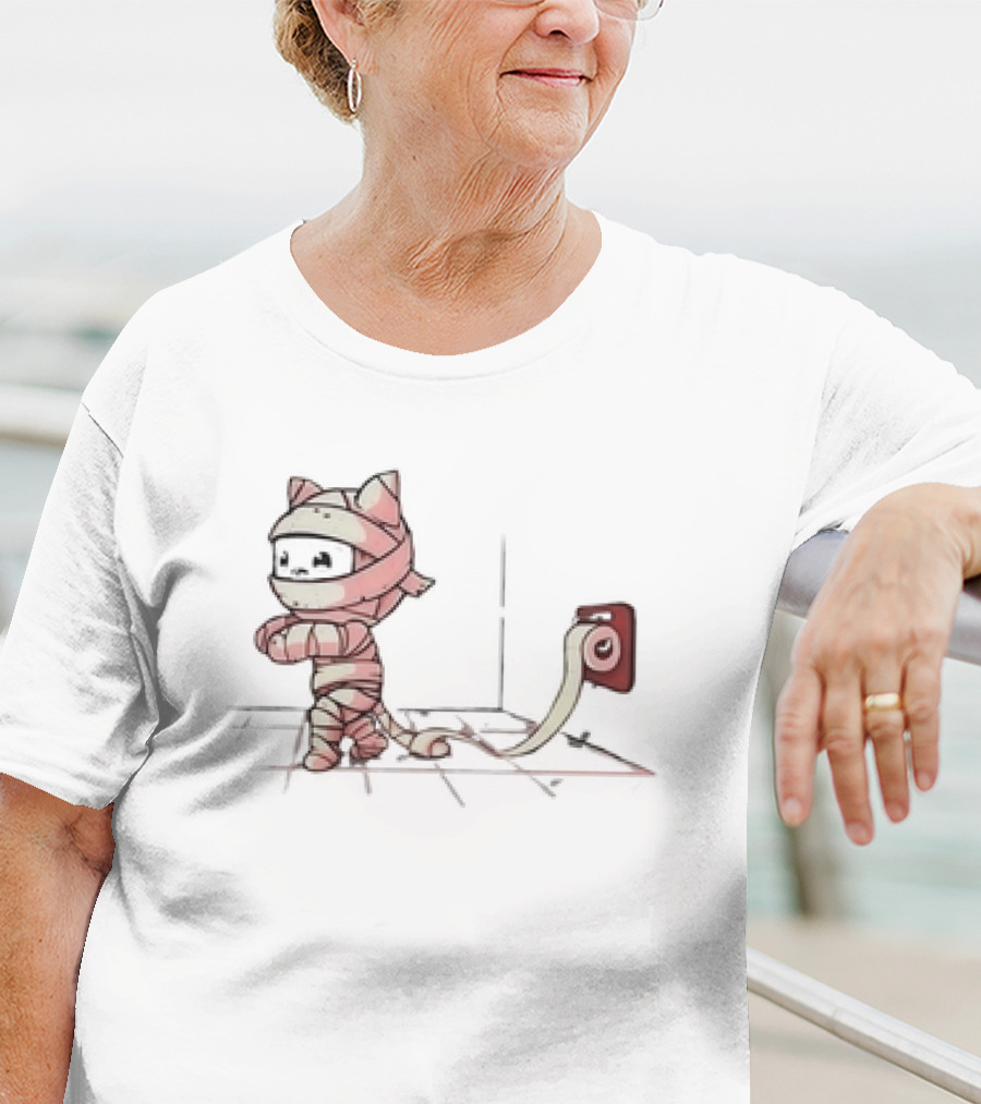 Mummy Cat Wrapped In Toilet Paper Playful Cute T-Shirt