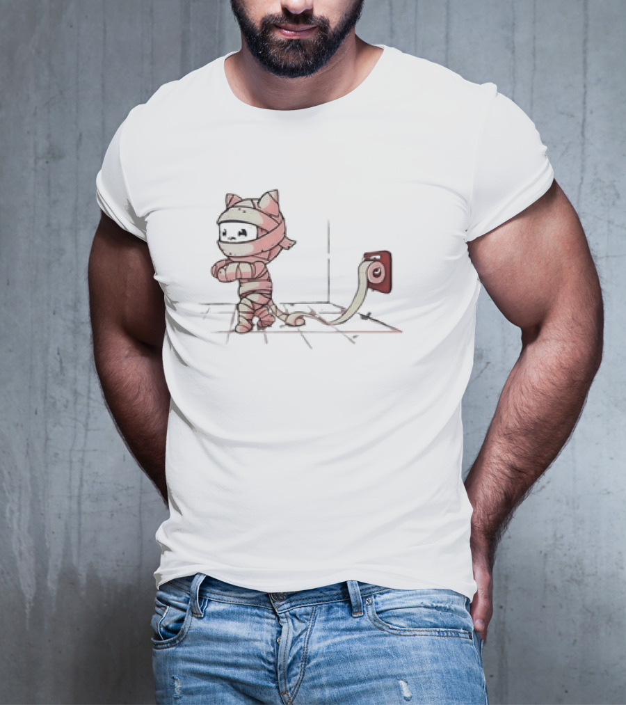 Mummy Cat Wrapped In Toilet Paper Playful Cute T-Shirt