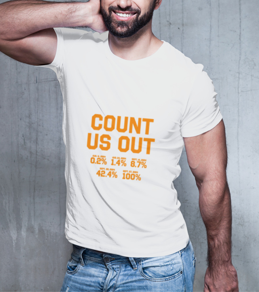 COUNT US OUT Detroit Baseball Aug 1 0.2% Aug 24 1.4% Sept 4 8.7% Sept 8 42.4% Sept 27 100% T-Shirt