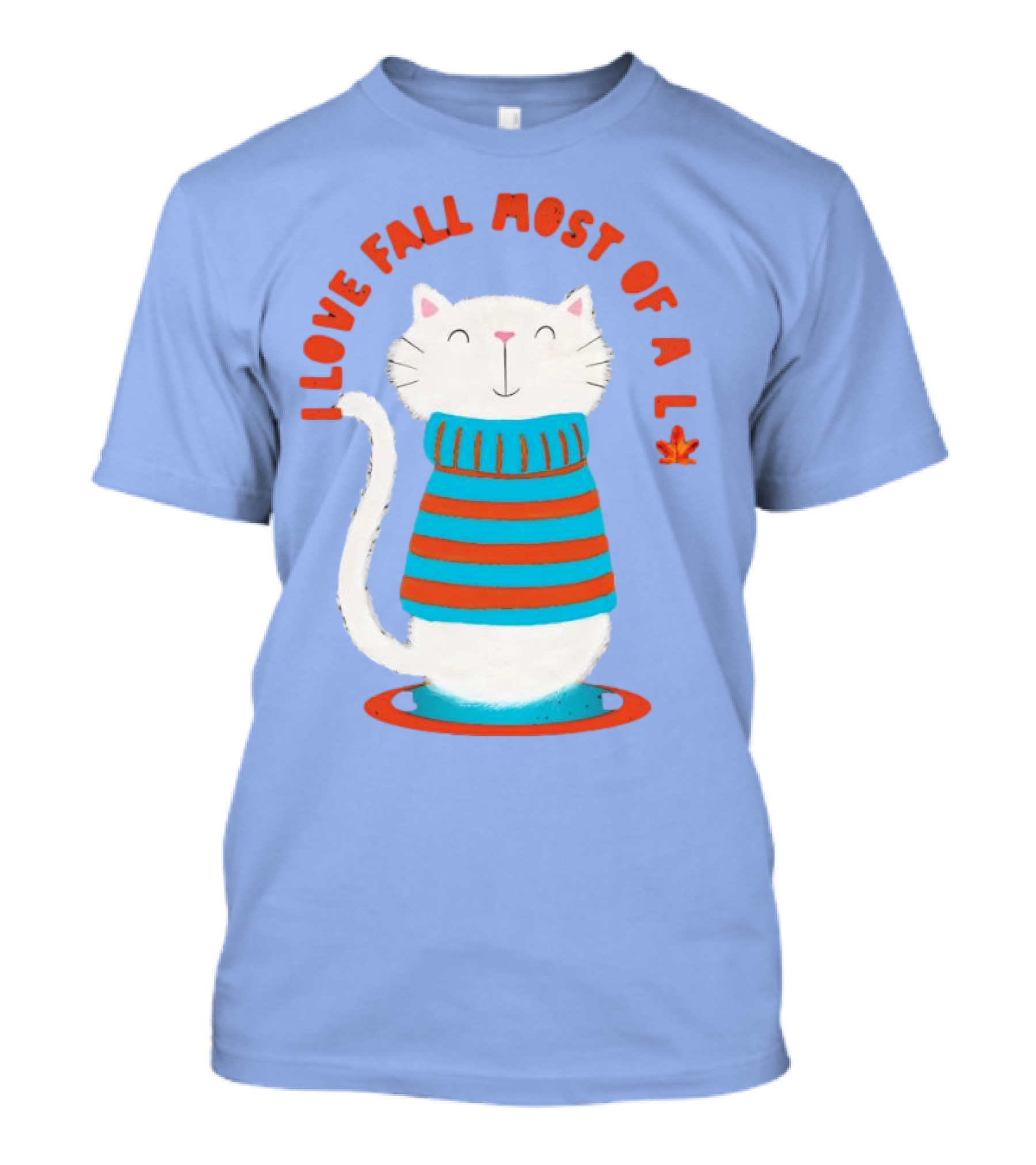 I Love Fall Most Of All Cat In Striped Sweater With Leaf T-Shirt