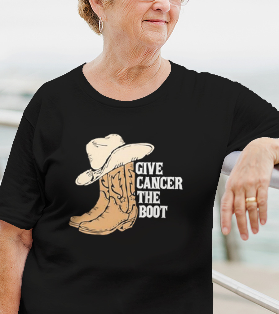 Give Cancer The Boot Retro Cowboy Hat And Boots T-Shirt