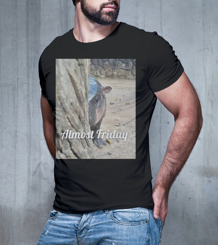 Almost Friday Peek Hippo Behind Tree T-Shirt