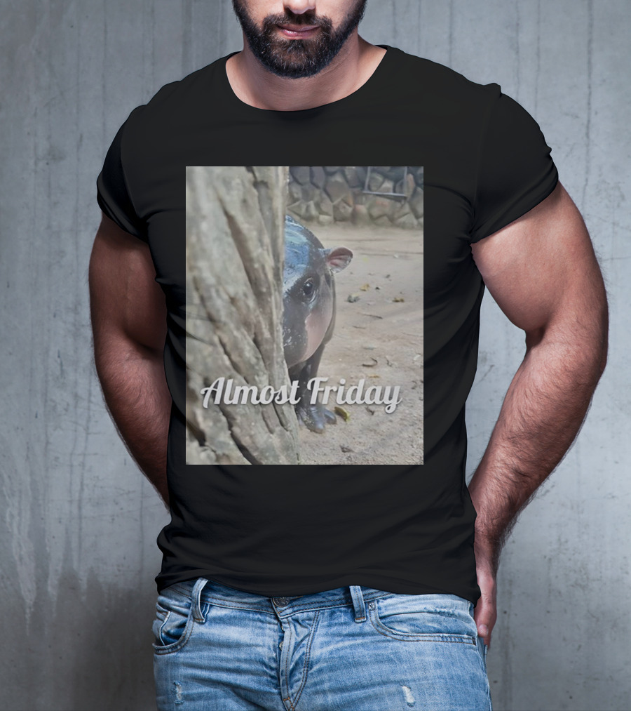 Almost Friday Peek Hippo Behind Tree T-Shirt
