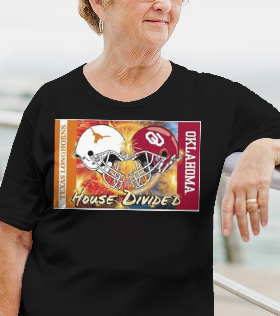 Texas Longhorns Vs. Oklahoma Sooners House Divided Rivalry Banner T-Shirt