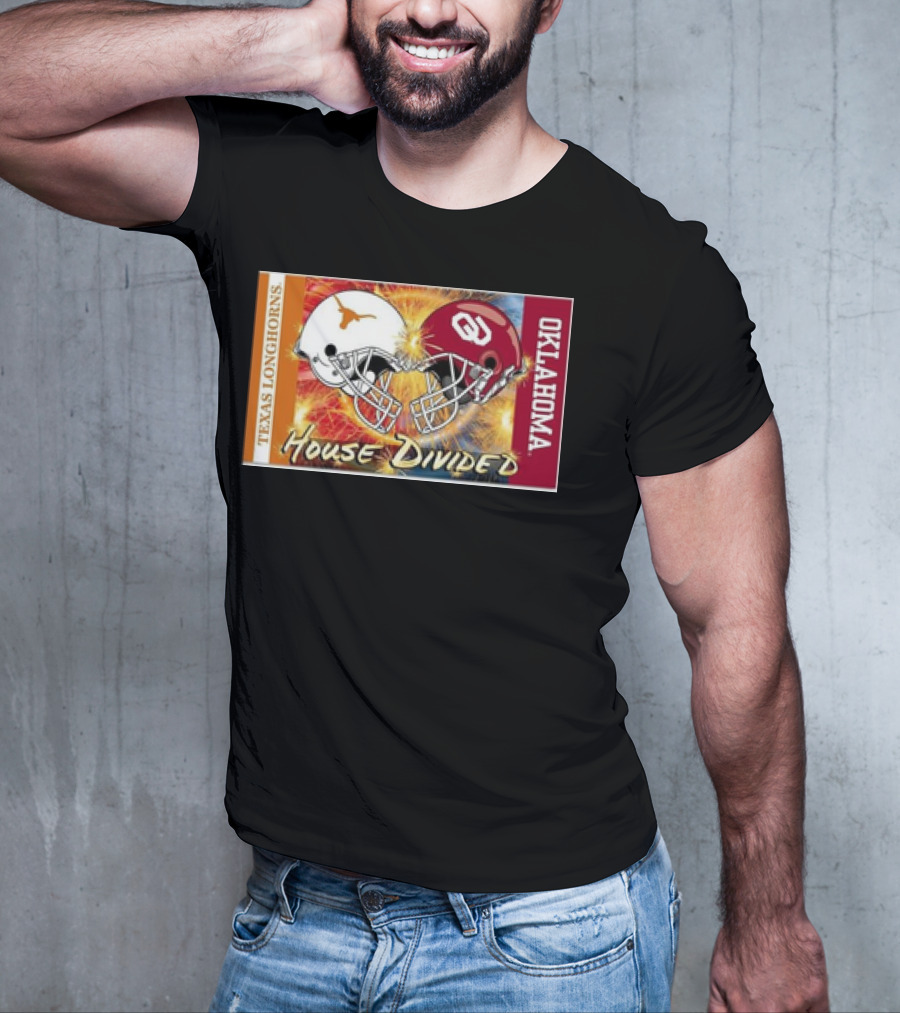 Texas Longhorns Vs. Oklahoma Sooners House Divided Rivalry Banner T-Shirt
