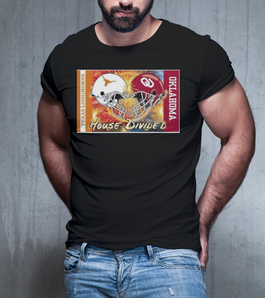 Texas Longhorns Vs. Oklahoma Sooners House Divided Rivalry Banner T-Shirt