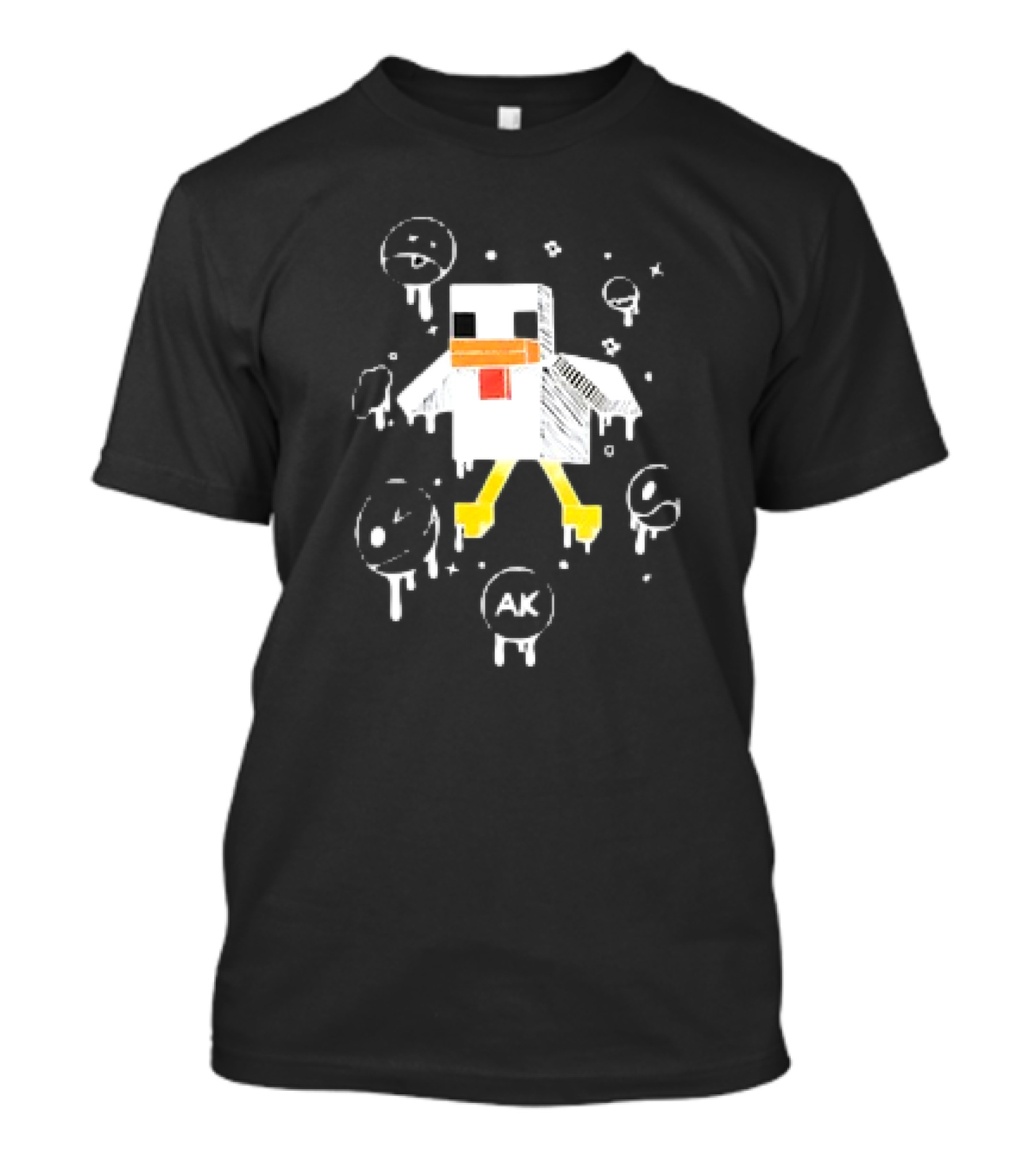 Van Meneer Kippie AK Blocky Chicken With Dripping Faces T-Shirt