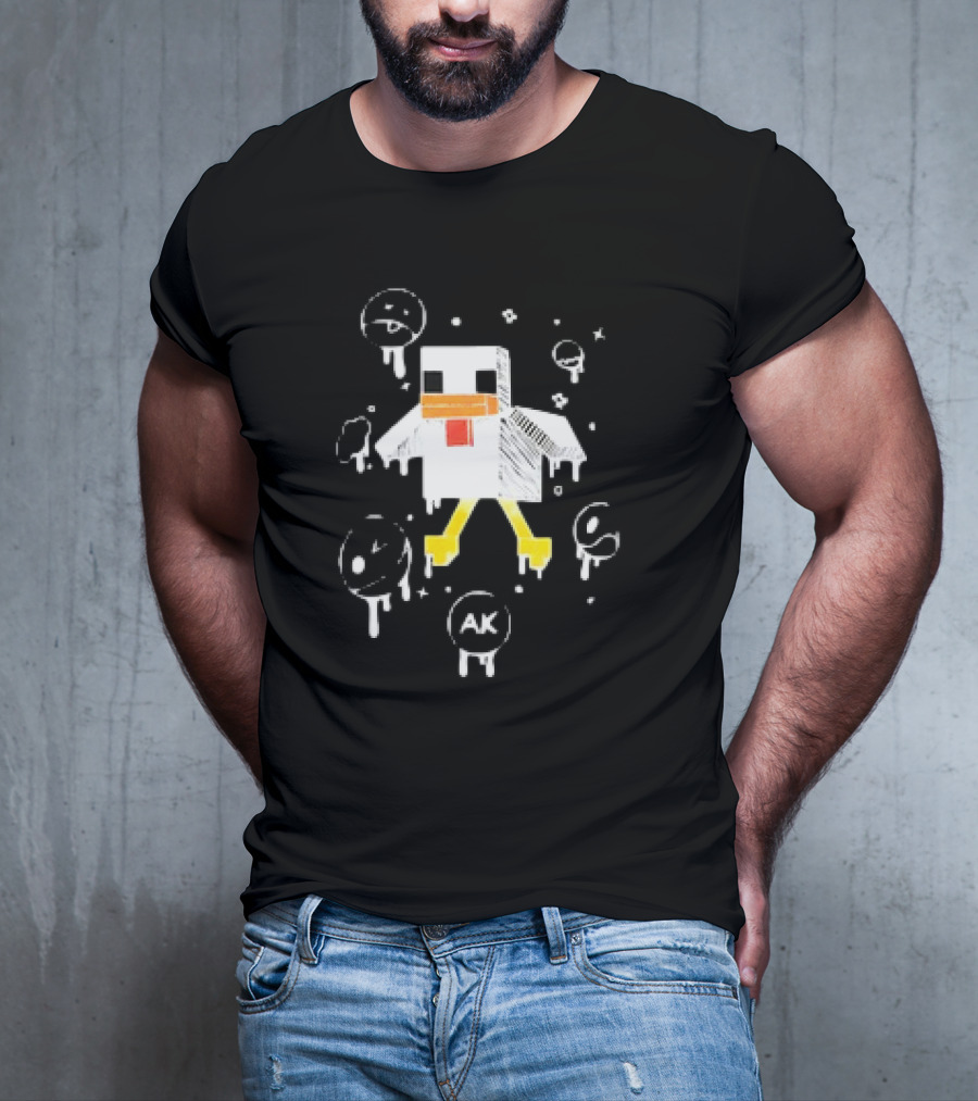Van Meneer Kippie AK Blocky Chicken With Dripping Faces T-Shirt