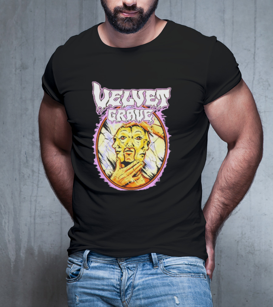 Velvet Grave Horror Retro Surreal Multi-Faced Mask T-Shirt