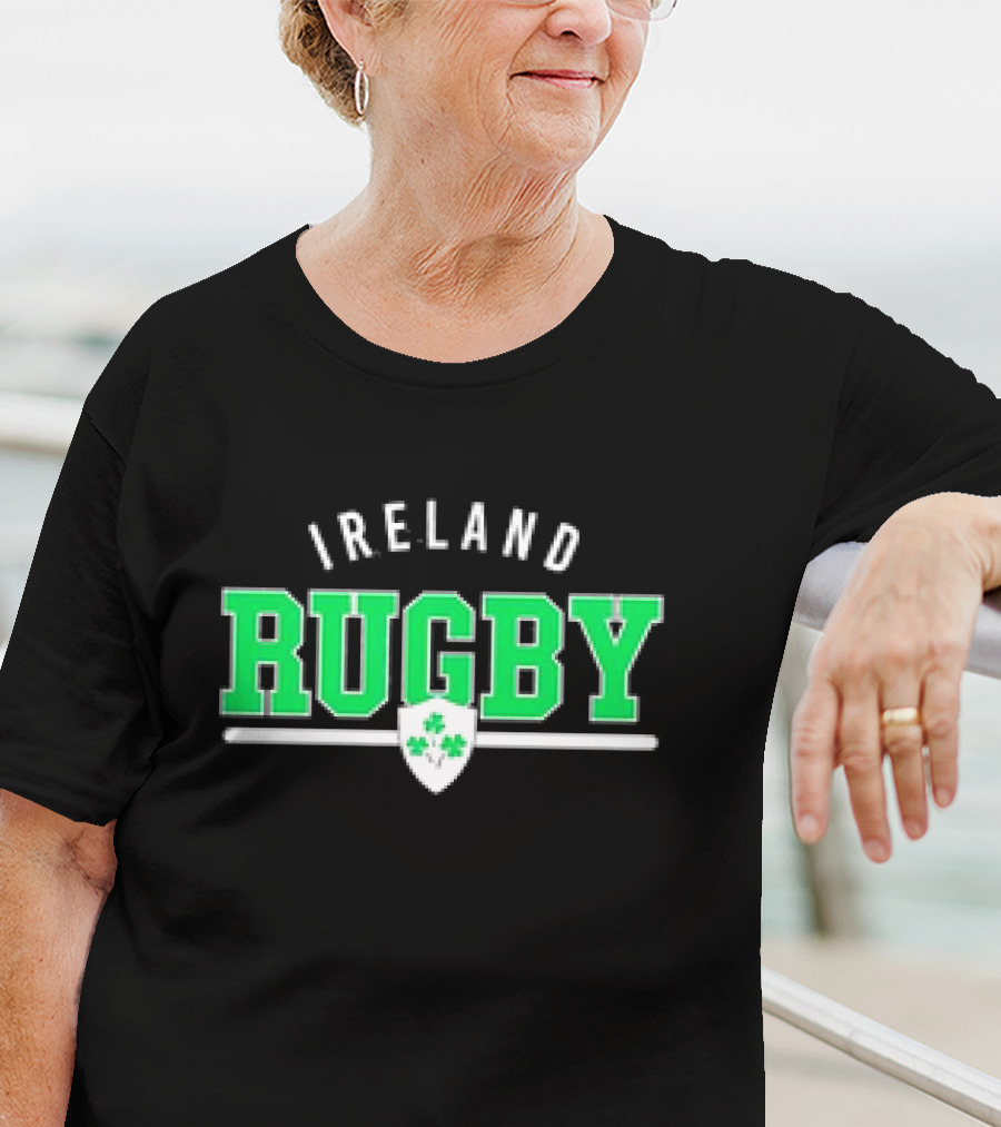 Ireland Rugby Wordmark Nations Supersoft Logo Shamrock Shield T-Shirt