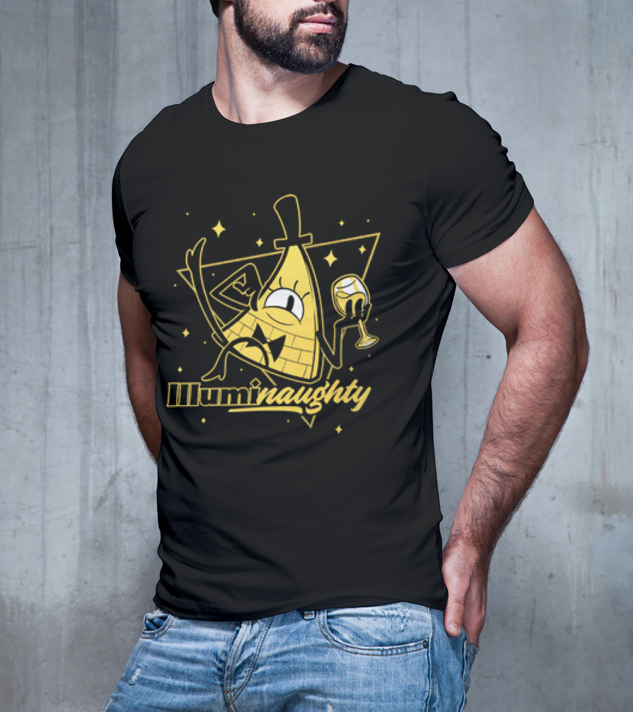 Illuminaughty Naughty Bill Cipher With Drink And Stars T-Shirt