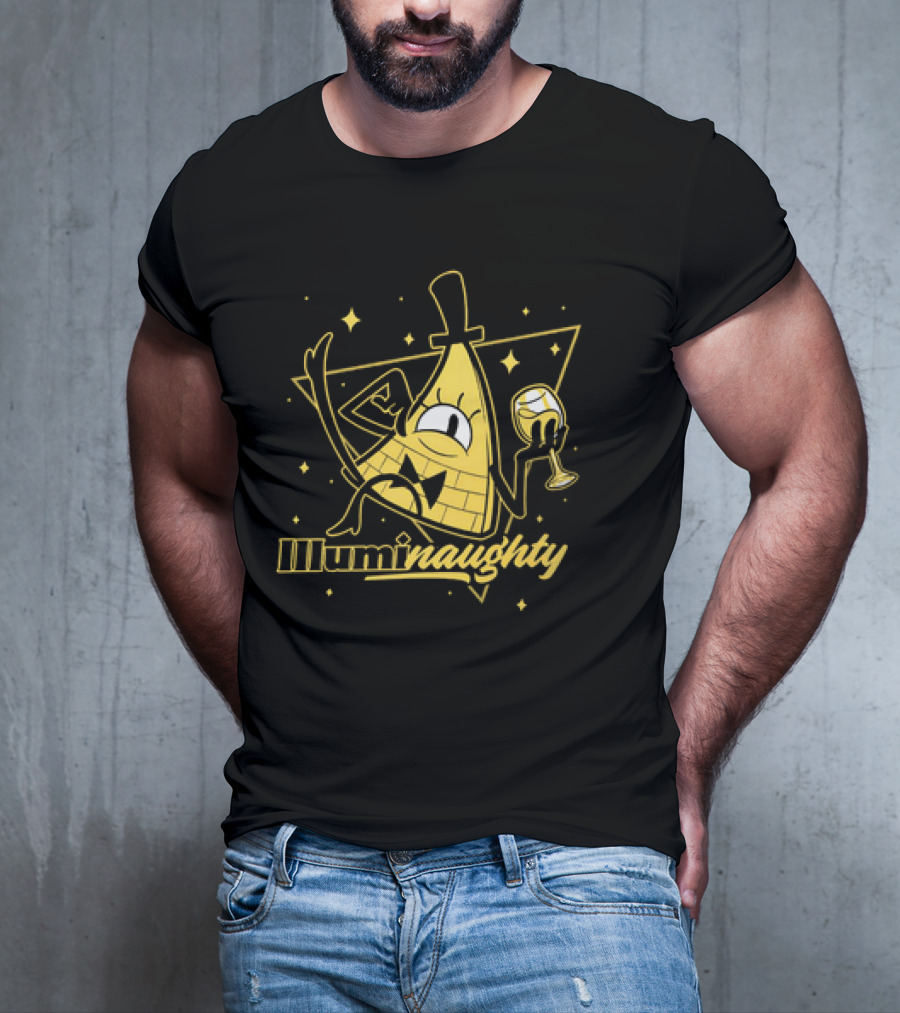Illuminaughty Naughty Bill Cipher With Drink And Stars T-Shirt