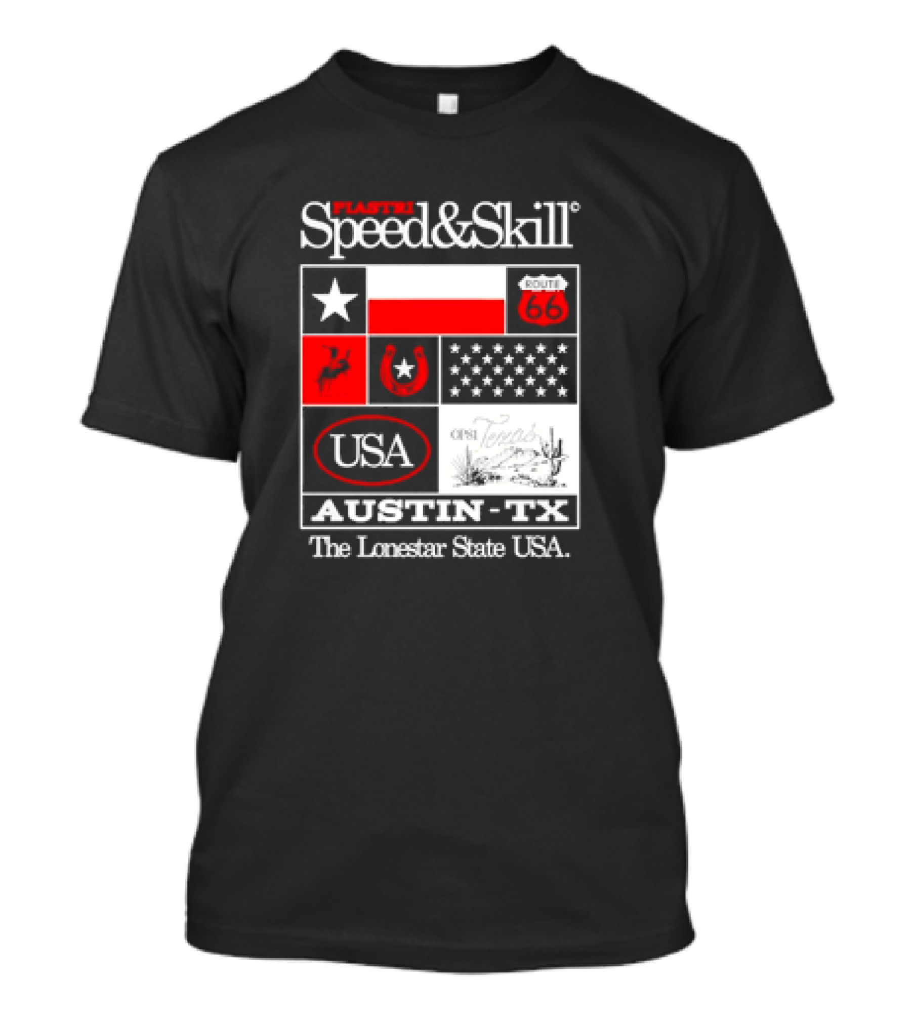 Plastr Speed And Skill Op81 Texas Route 66 Austin The Lonestar State USA T-Shirt