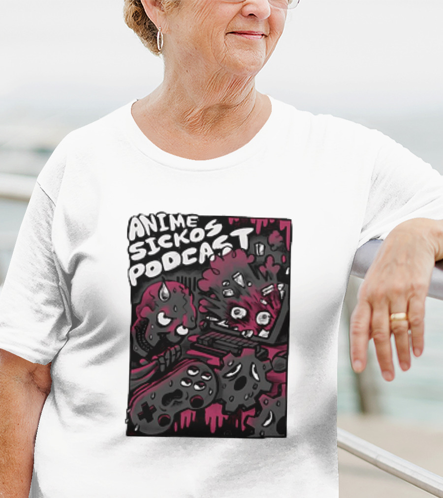Anime Sickos Podcast Game Controllers Dripping Pink And Black Monster Faces T-Shirt