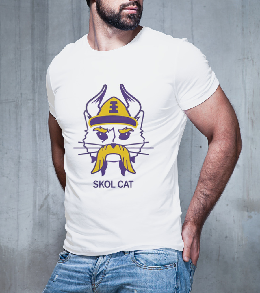 Los Angeles Lakers Skol Cat Viking Helmet Mustache T-Shirt