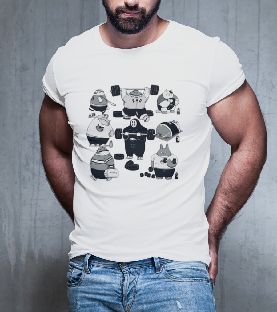 Spirited Gym Anime Spirits Staying In Shape With Iconic Fitness Characters T-Shirt