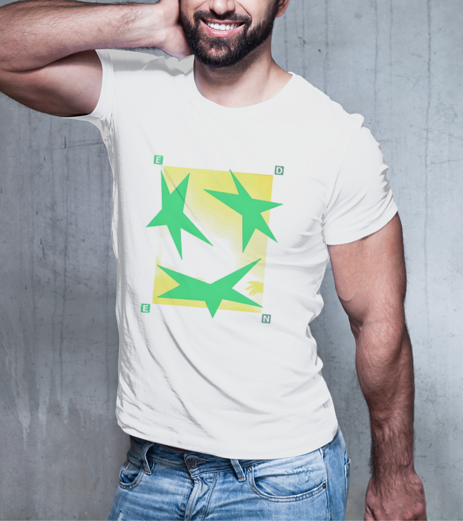 Eden Star Green Tri-Star Design With Yellow Background T-Shirt