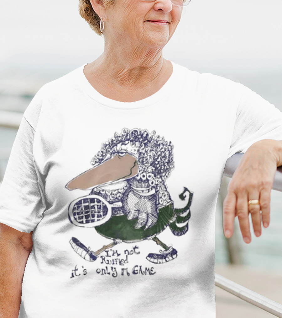 I’m Not Ruffled It’s Only A Game Curly-Haired Bird With Tennis Racket T-Shirt