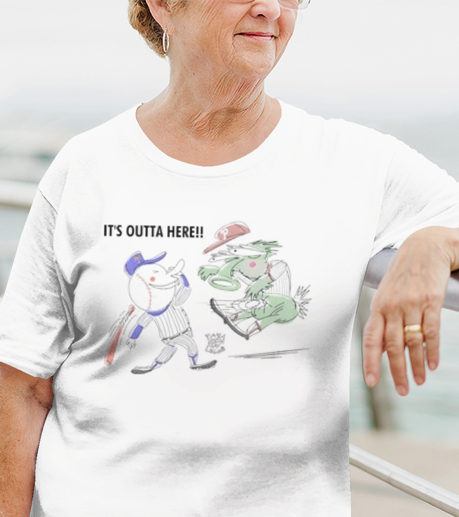 It's Outta Here New York Mets Beat Philadelphia Phillies Cartoon Baseball Rivalry T-Shirt
