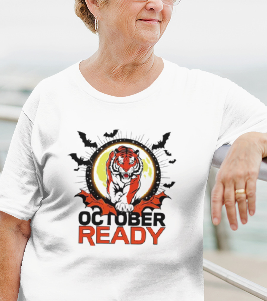 October Ready Tiger Bats Moon T-Shirt