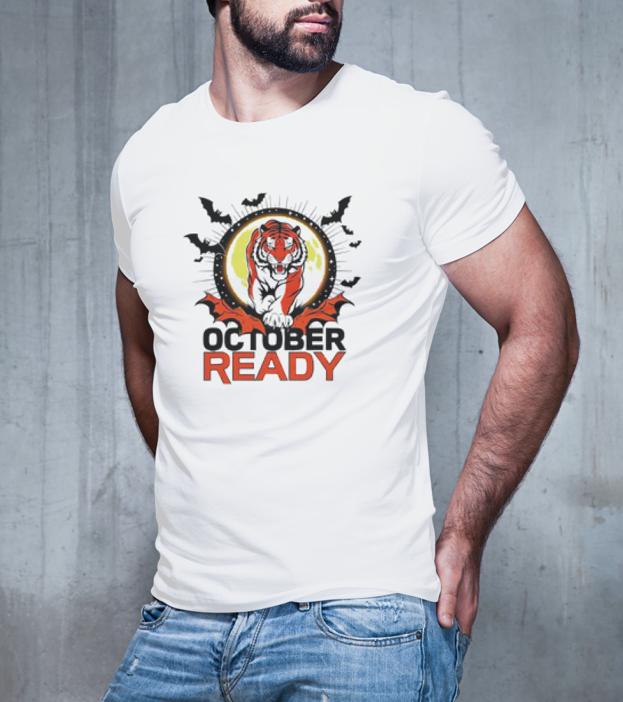 October Ready Tiger Bats Moon T-Shirt
