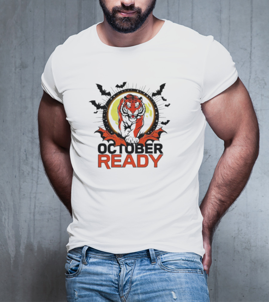October Ready Tiger Bats Moon T-Shirt