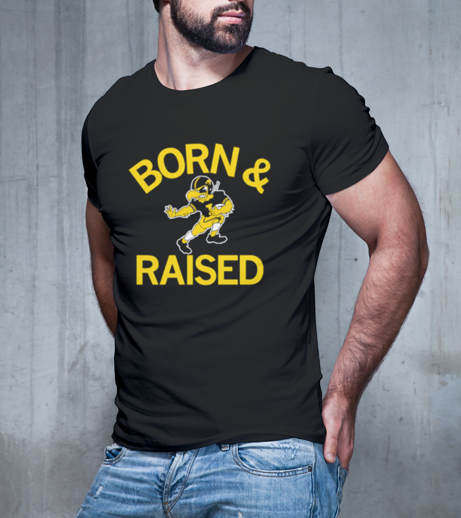 Iowa Hawkeyes Born And Raised Vintage Herky The Hawk T-Shirt
