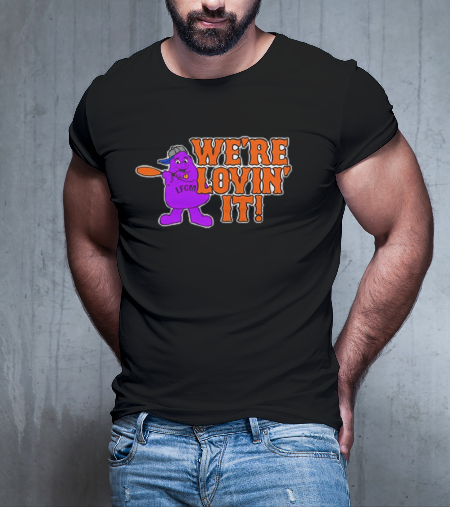 New York Mets LFGM Grimace We're Lovin' It T-Shirt