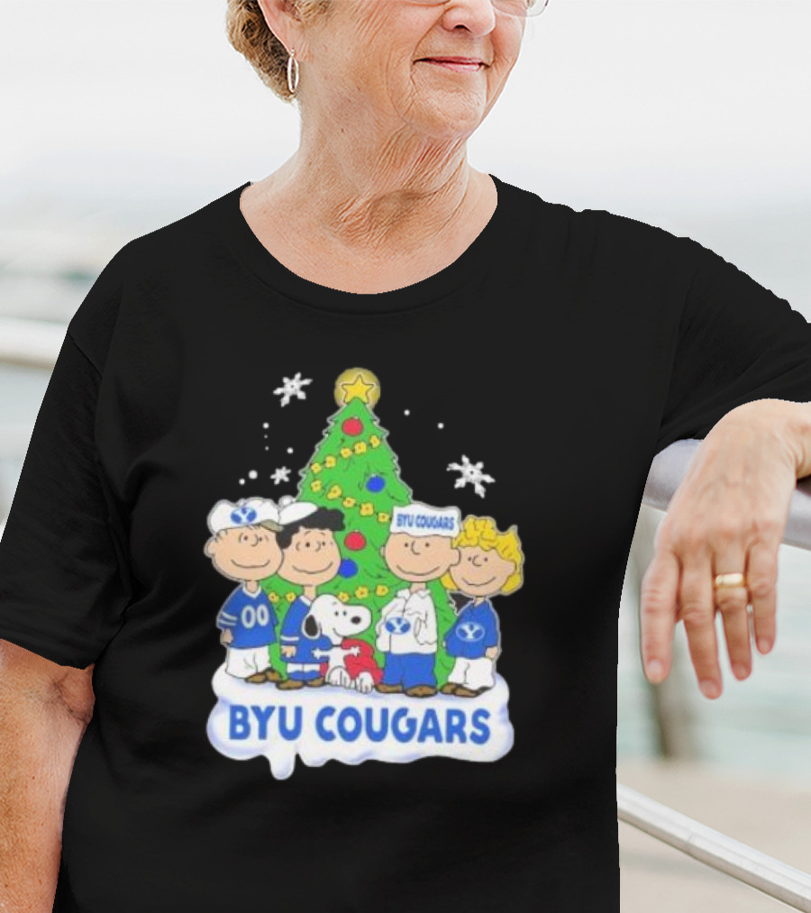 BYU Cougars Peanuts Characters Christmas Tree T-Shirt