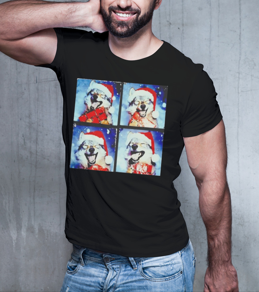 Festive Wolf Santa Hat Selfie Christmas T-Shirt