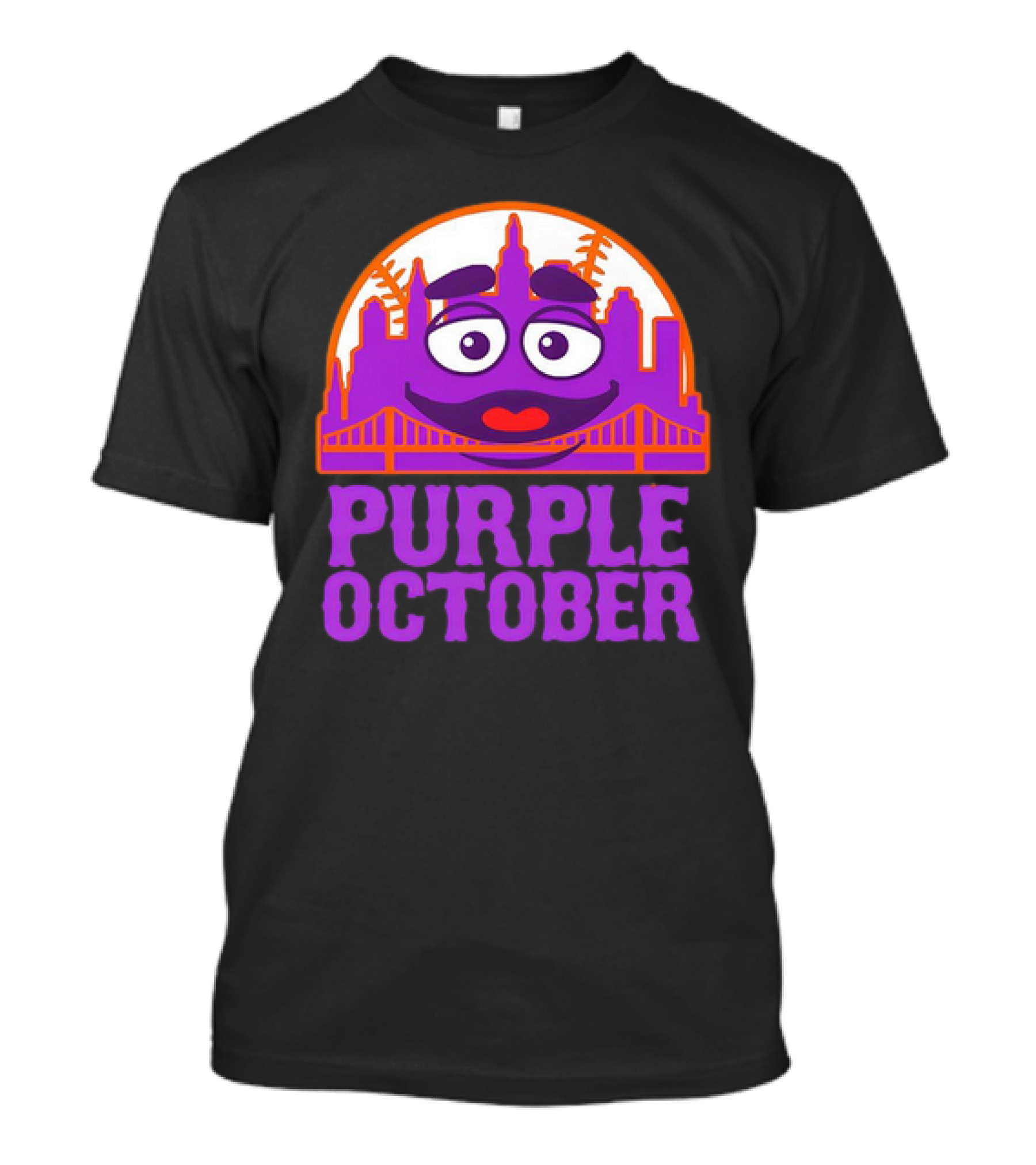 Grimace Purple October New York Mets MLB Skyline Baseball T-Shirt