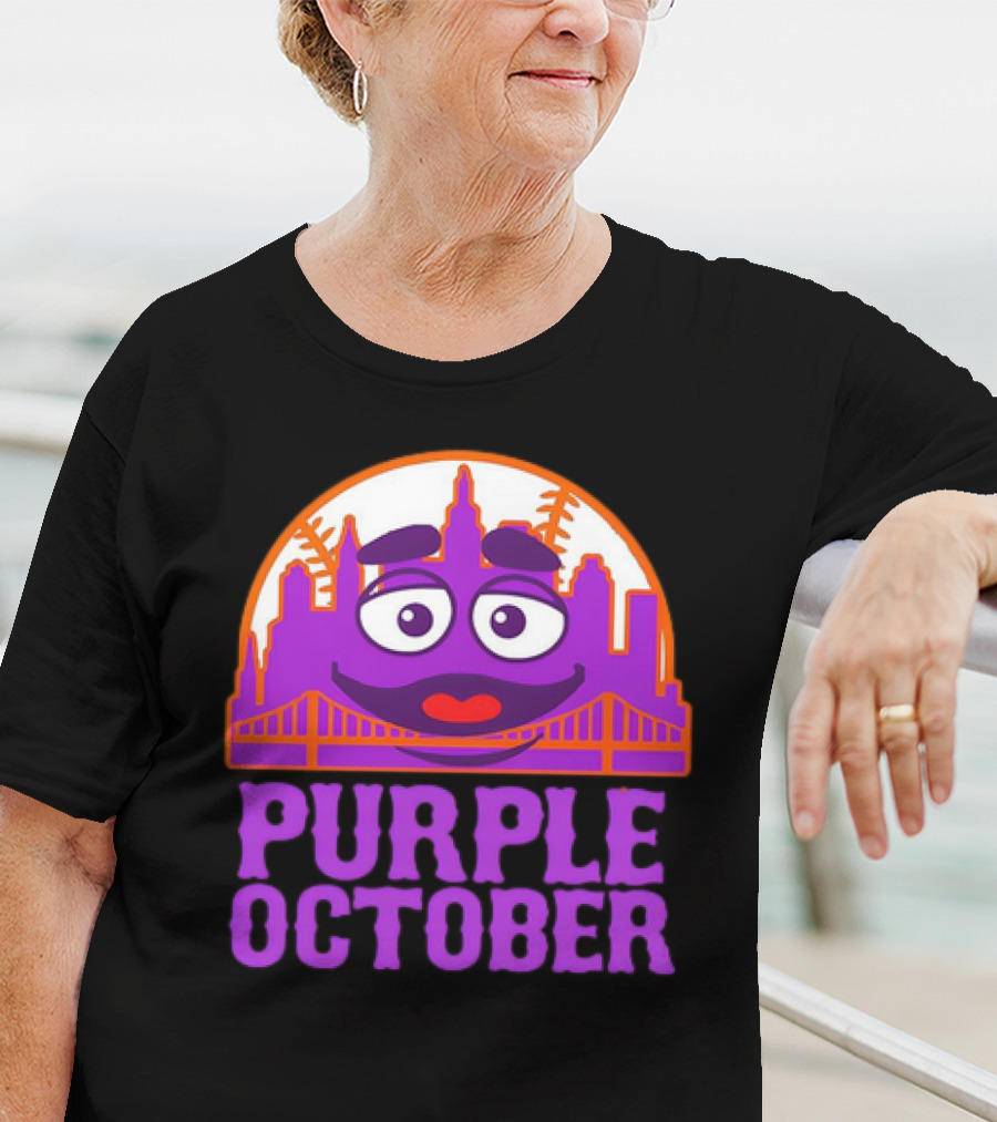Grimace Purple October New York Mets MLB Skyline Baseball T-Shirt