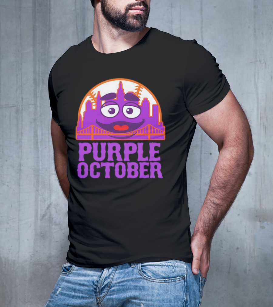 Grimace Purple October New York Mets MLB Skyline Baseball T-Shirt