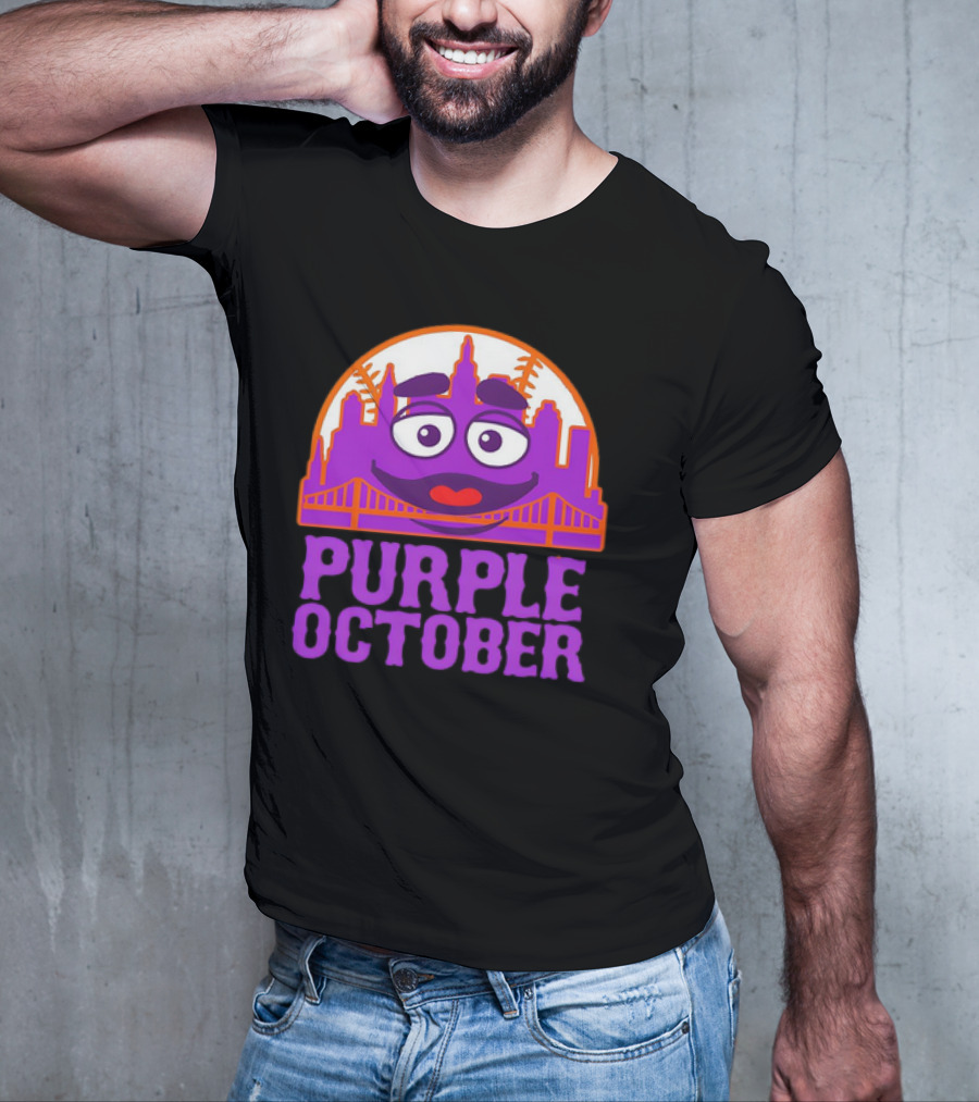 Grimace Purple October New York Mets MLB Skyline Baseball T-Shirt